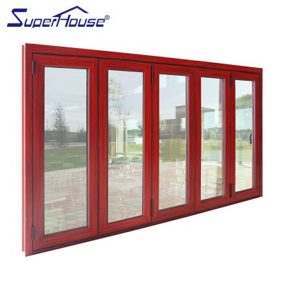 Traditional Style Red Wooden Gray Aluminium Folding Door